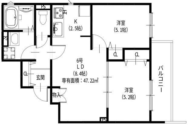 ラモーナ諸福III(2LDK/3階)の間取り写真