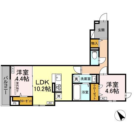 ディールーム松木B(2LDK/2階)の間取り写真