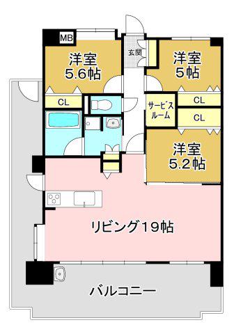 アメイズ直方中央プレミアム(3LDK/13階)の間取り写真