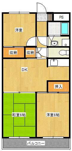 グリーンハイム I号棟(3DK/2階)の間取り写真