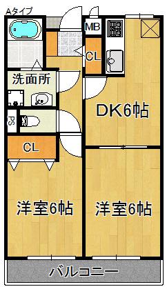 シャインニッチ(2DK/1階)の間取り写真