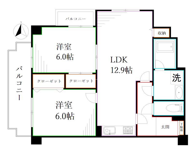 ライオンズガーデン三鷹第2(2LDK/4階)の間取り写真