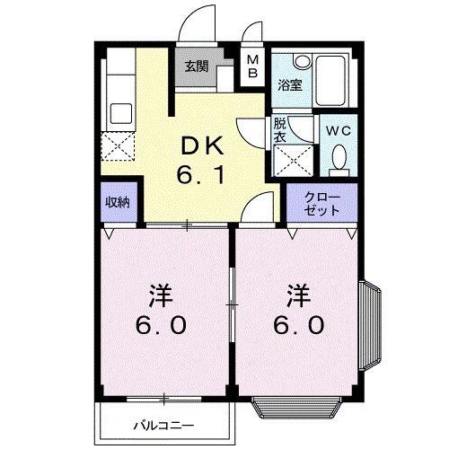 エルディム華A(2DK/2階)の間取り写真