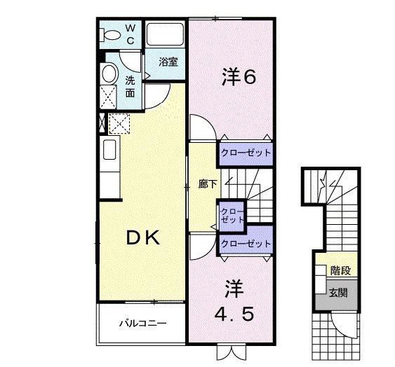 ビサイド・花仙橋II(2DK/2階)の間取り写真