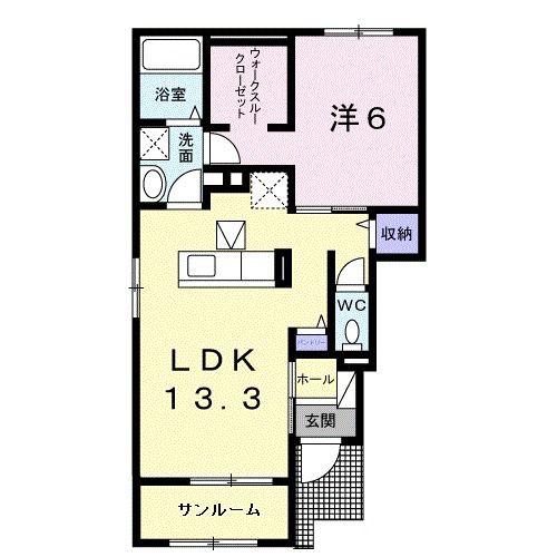 アヴェニール A(1LDK/1階)の間取り写真
