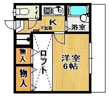フローラB棟(1K/1階)の間取り写真