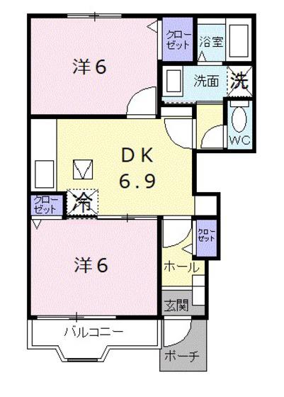 メリッサII(2DK/1階)の間取り写真