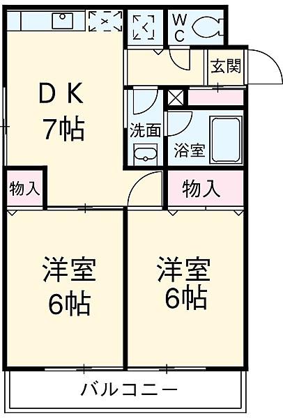 クレストコート上祖師谷(2DK/2階)の間取り写真