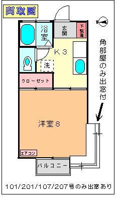 ドミール錦 I号館(1K/2階)の間取り写真