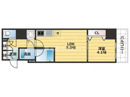 RISING MAISON 本町橋 旧レオンコンフォート本町橋(1LDK/4階)の間取り写真