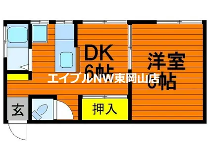 長本アパート(1DK/2階)の間取り写真