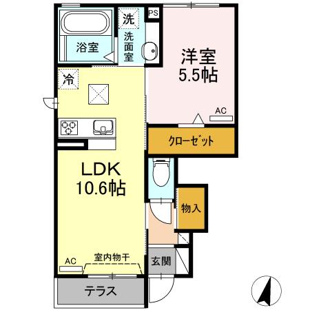 D-ROOM京和風穂波I(1LDK/1階)の間取り写真