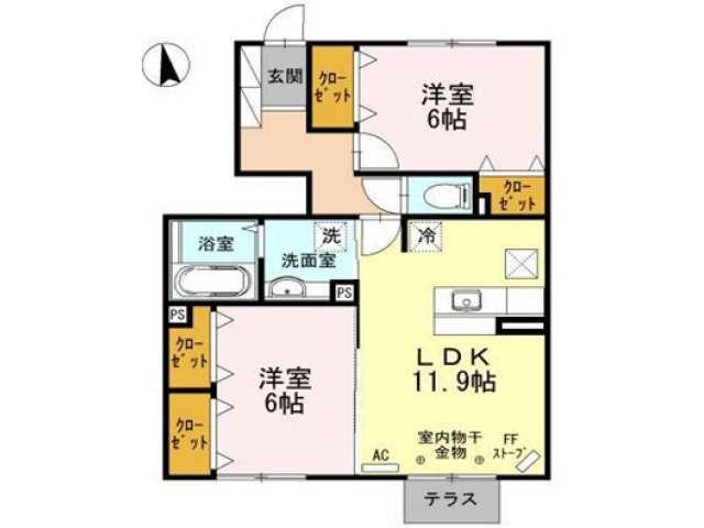 クレア・ド・ルーン(2LDK/1階)の間取り写真