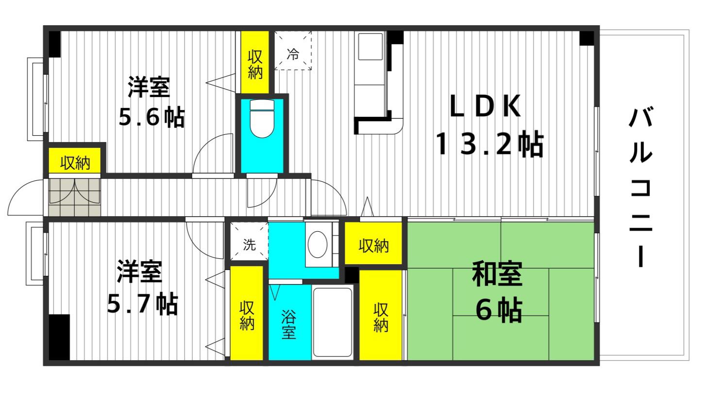 レオン住道(3LDK/4階)の間取り写真