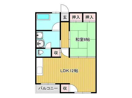 松岡ハイツ(1LDK/2階)の間取り写真