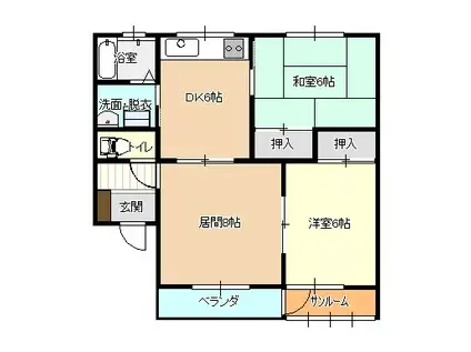 アーバンハウスB(3DK/2階)の間取り写真