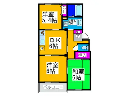 ハイツ藤原III(3DK/3階)の間取り写真