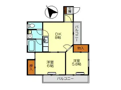 コーポシモオカ(2DK/3階)の間取り写真
