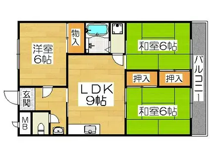 マンションヤマニシ(3LDK/3階)の間取り写真