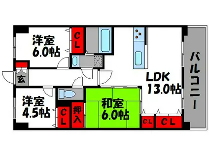 三愛シティライフ香椎(3LDK/4階)の間取り写真