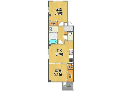 第6森田ビル(2DK/3階)の間取り写真