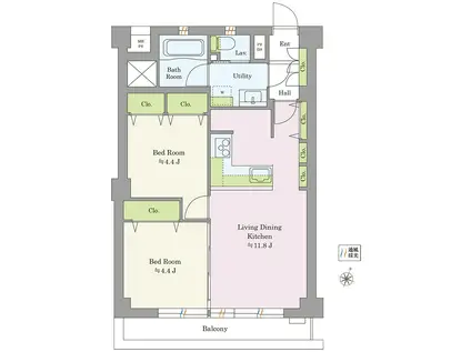 広尾ハイツ(2LDK/8階)の間取り写真