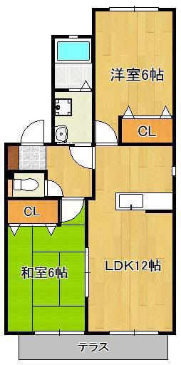 パリエンテ木屋瀬(2LDK/2階)の間取り写真