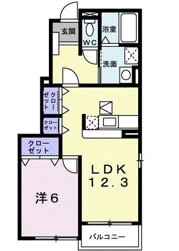 コニファーヒルI(1LDK/1階)の間取り写真
