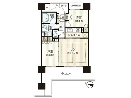 プラウド西公園(2LDK/7階)の間取り写真