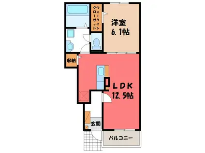 プラーム岡部 II(1LDK/1階)の間取り写真