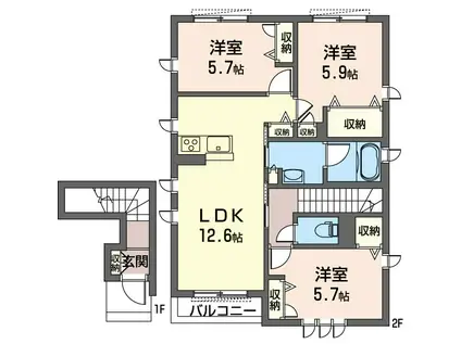 ドゥラレーヌF(3LDK/2階)の間取り写真