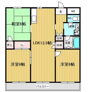 コーポ青山II(3LDK/4階)の間取り写真