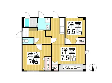 パルメゾントモエ(2LDK/3階)の間取り写真