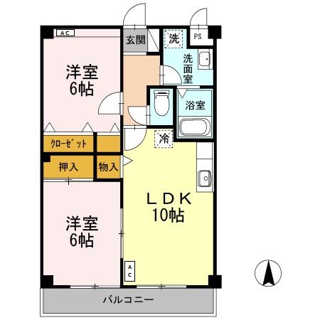 マンション紫雲 B(2LDK/1階)の間取り写真