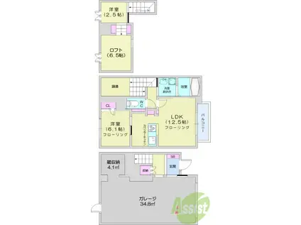 ソレアード南鍛冶町(2LDK/1階)の間取り写真