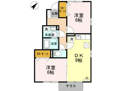 セジュール湯女A棟(2DK/1階)の間取り写真