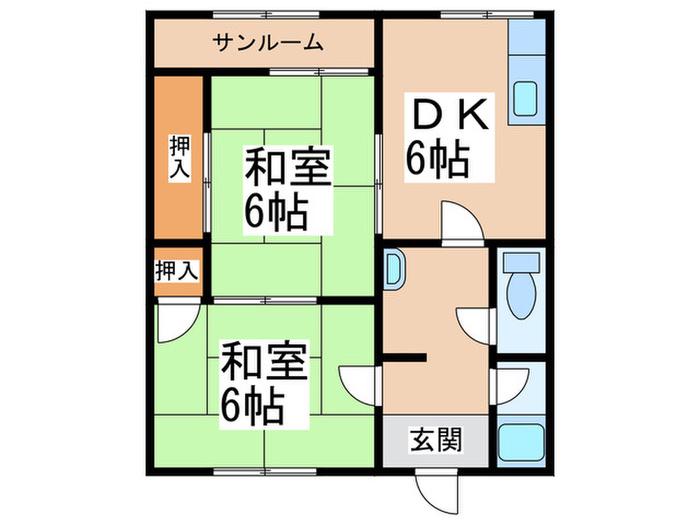 太陽マンション(2DK/2階)の間取り写真