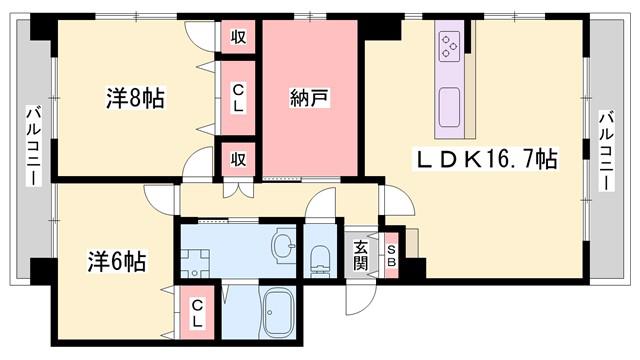 サニー・ニシウラ(2SLDK/3階)の間取り写真