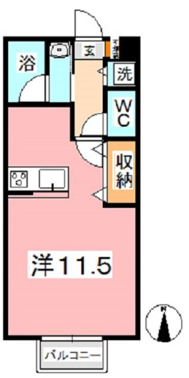 ウイング(ワンルーム/2階)の間取り写真