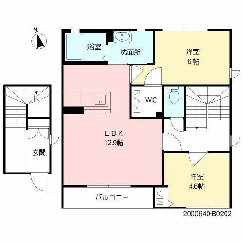 ラ・ルース若宮B(2LDK/2階)の間取り写真
