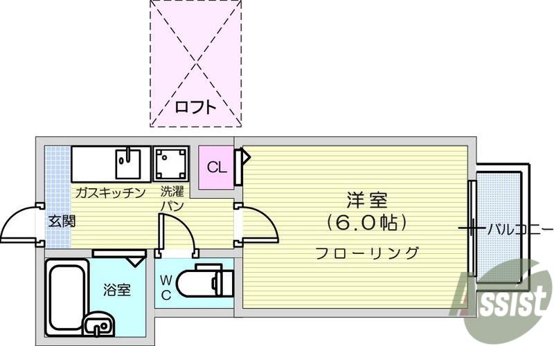 ロフティ富沢Ⅱ(1K/2階)の間取り写真