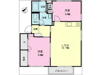 ディアス・ヴィラC(2LDK/1階)の間取り写真