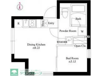 エスポワール門前仲町(1DK/2階)の間取り写真