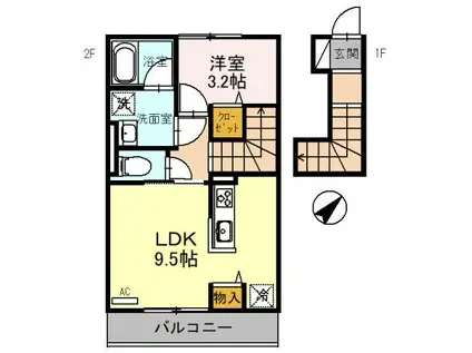 コルネット(1LDK/2階)の間取り写真