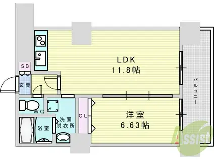 ノルデンタワー新大阪プレミアム(1LDK/25階)の間取り写真