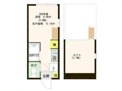 ハーモニーテラス和泉(ワンルーム/2階)の間取り写真