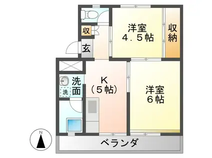 ビレッジハウス八幡(2K/4階)の間取り写真