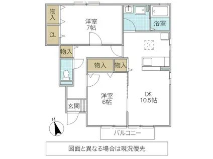 メルシーモアB(2LDK/1階)の間取り写真