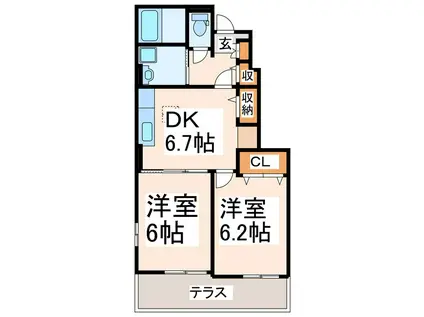 ヒルサイドハウス(2DK/1階)の間取り写真