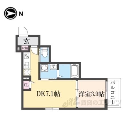 アビタシオン嵯峨嵐山(1DK/3階)の間取り写真